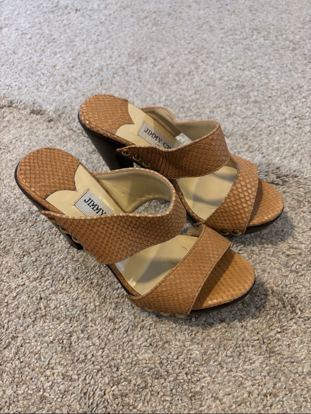 Jimmy Choo Lea tan snakeskin sandals heels 5